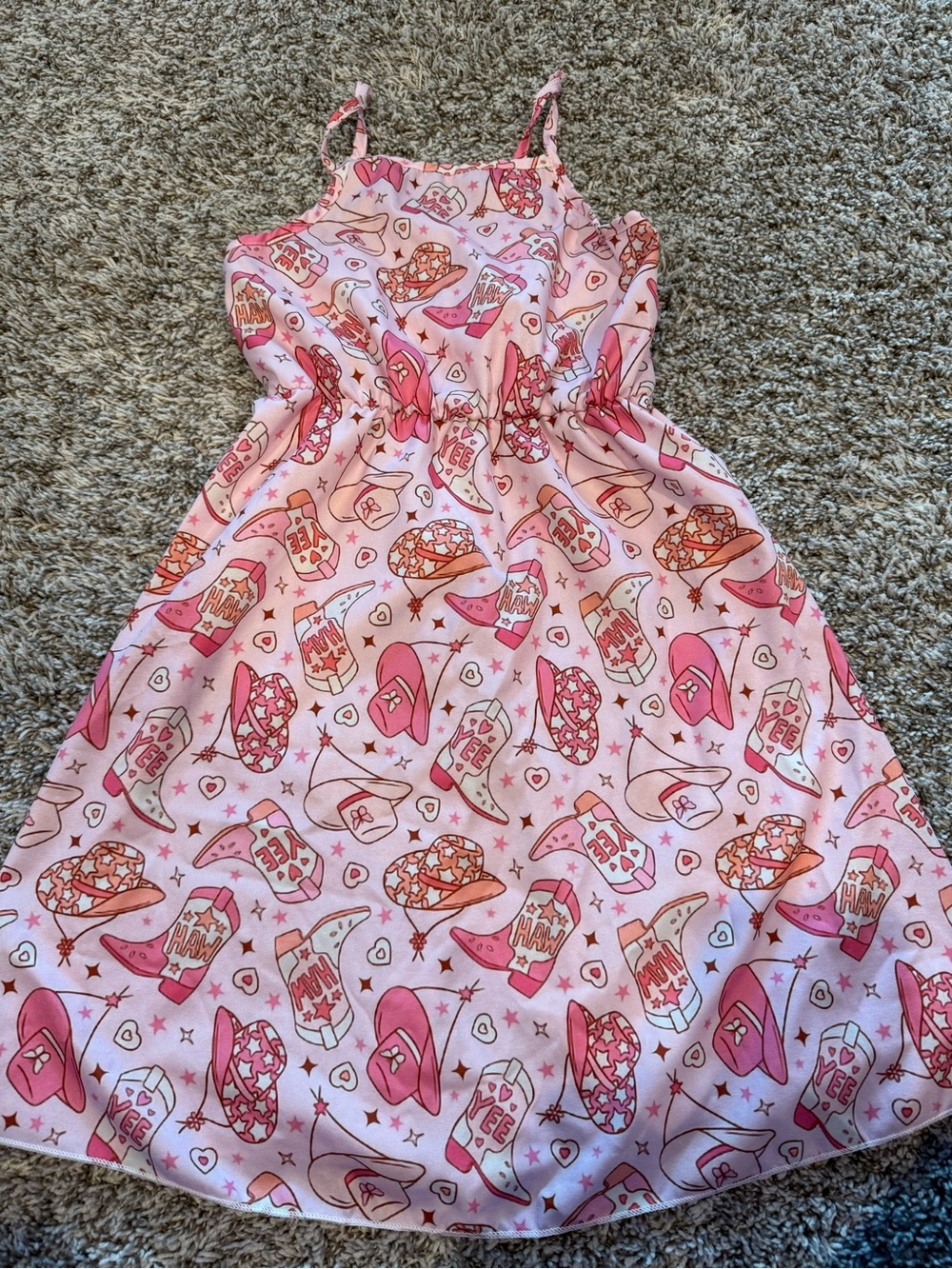 Girls' Pink Cowboy Hat Print Sundress